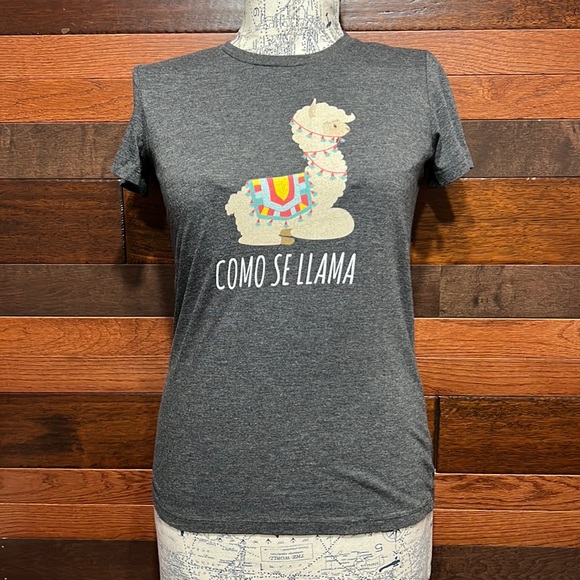 Bella Canvas Tops - Bella Canvas Crew Neck Short Sleeve Dark Gray Graphic Llama Tee Shirt